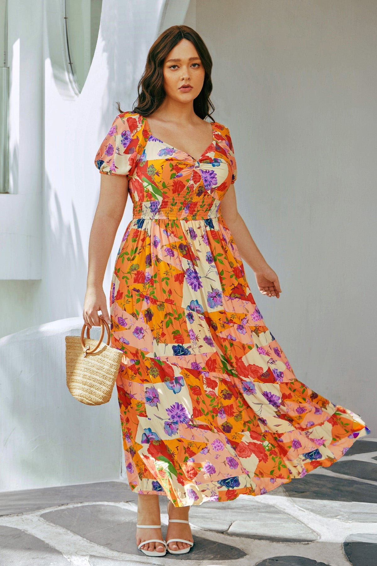 Ritera Pockets Patchwork Floral Tiered Summer Dress