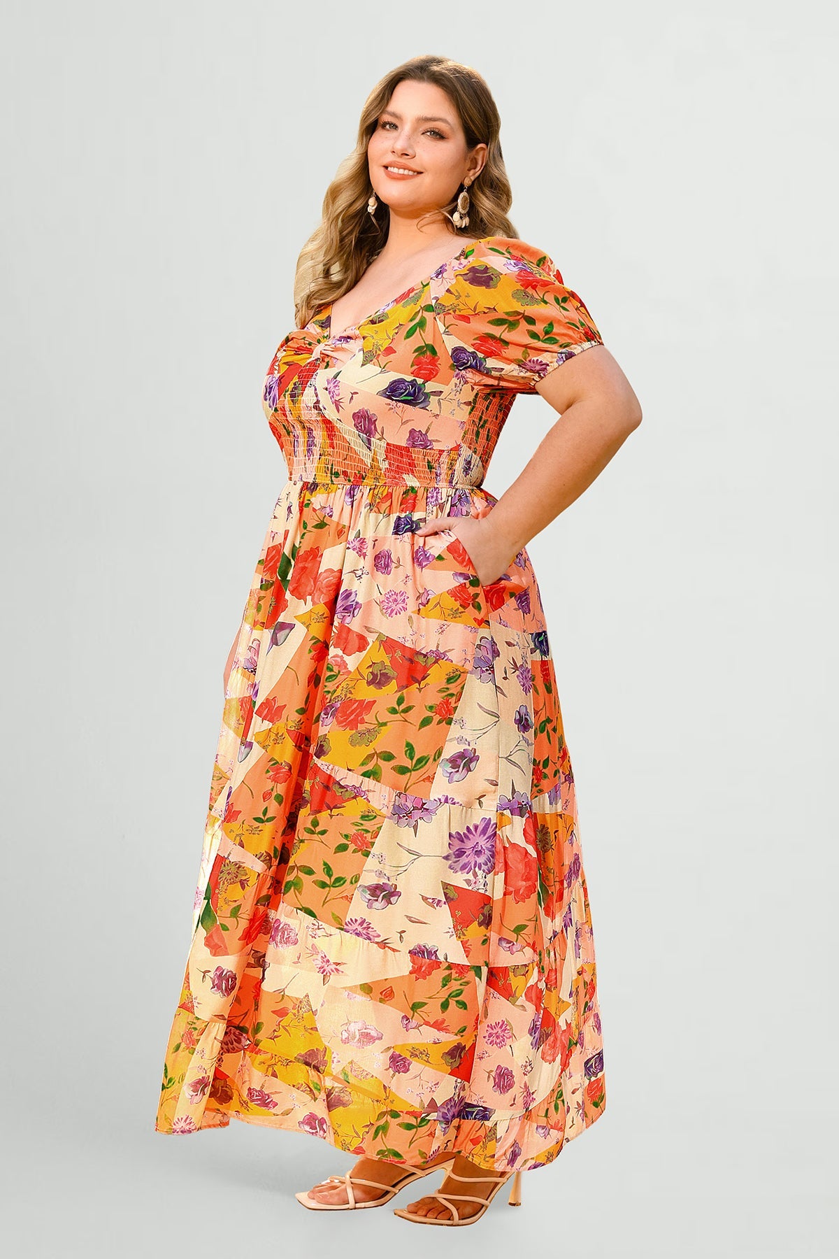 Ritera Pockets Patchwork Floral Tiered Maxi Vacation Dress