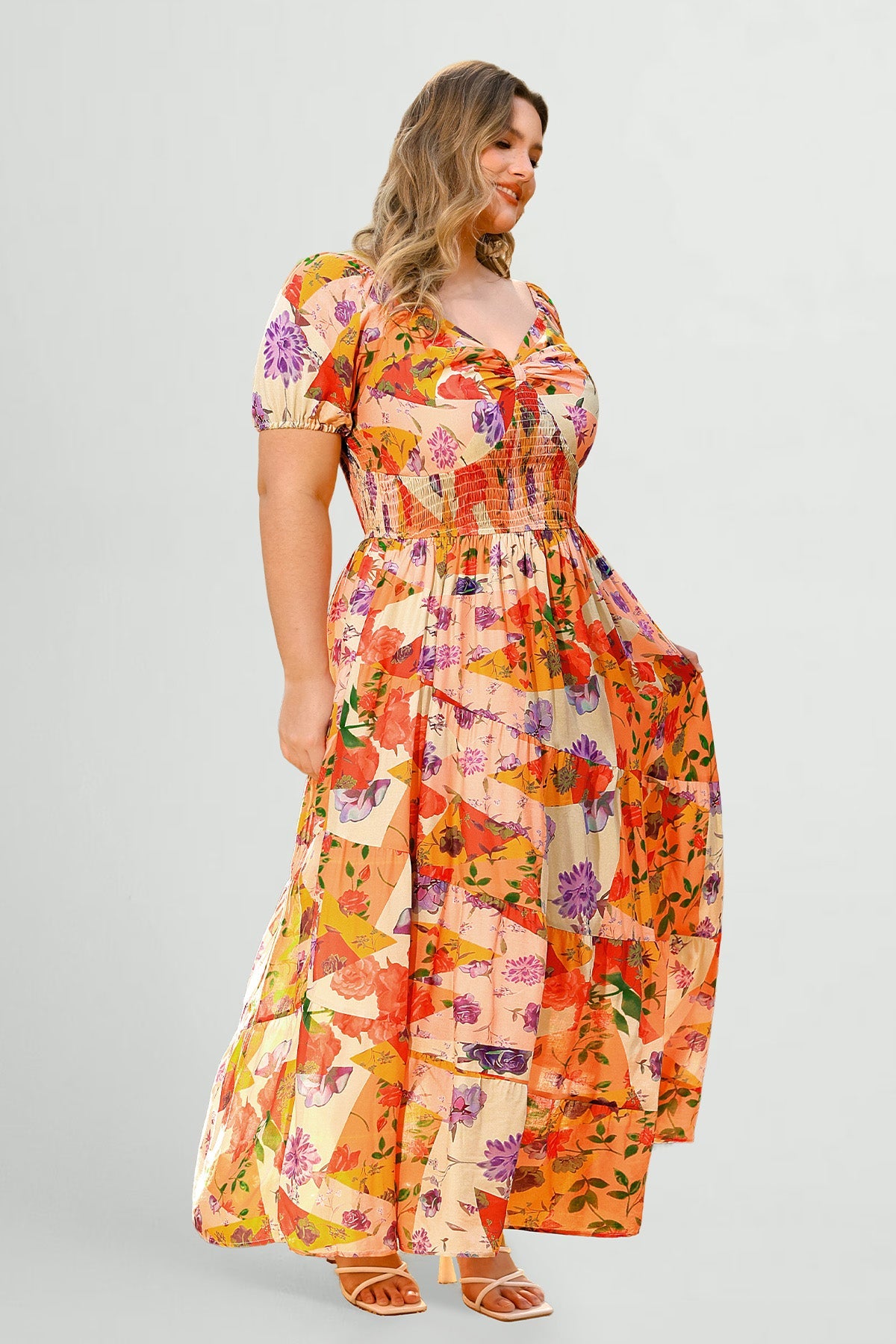 Ritera Pockets Patchwork Floral Tiered Maxi Vacation Dress