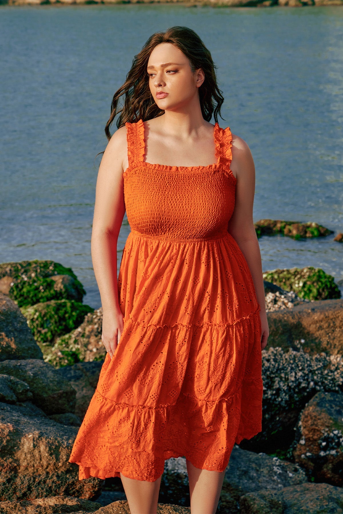 Ritera Pockets Embroidery Pinhole A-line Vacation Dress