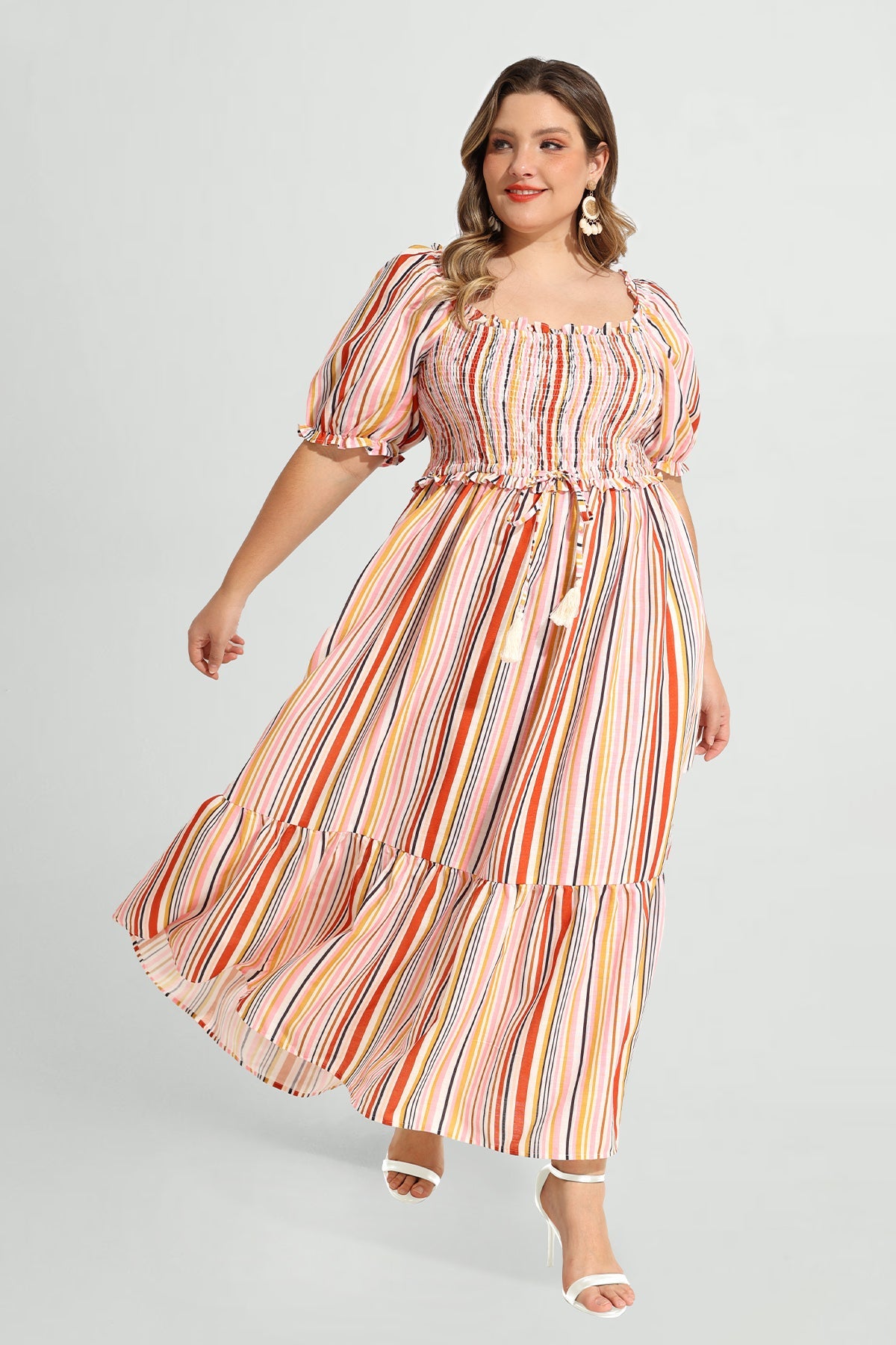 Ritera Pockets Rainbow Striped Drawstring A-line Vacation Dress