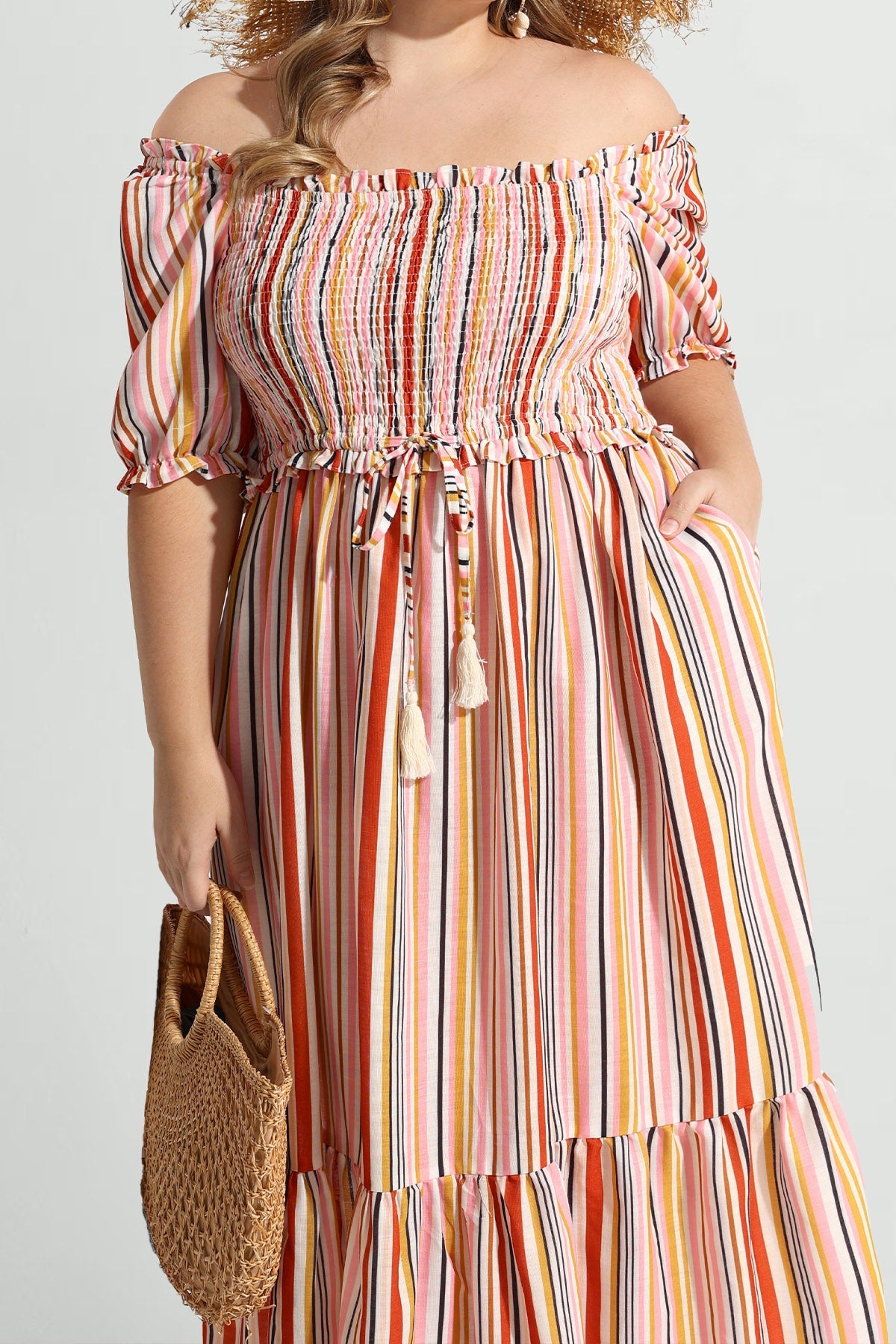 Ritera Pockets Rainbow Striped Drawstring A-line Vacation Dress