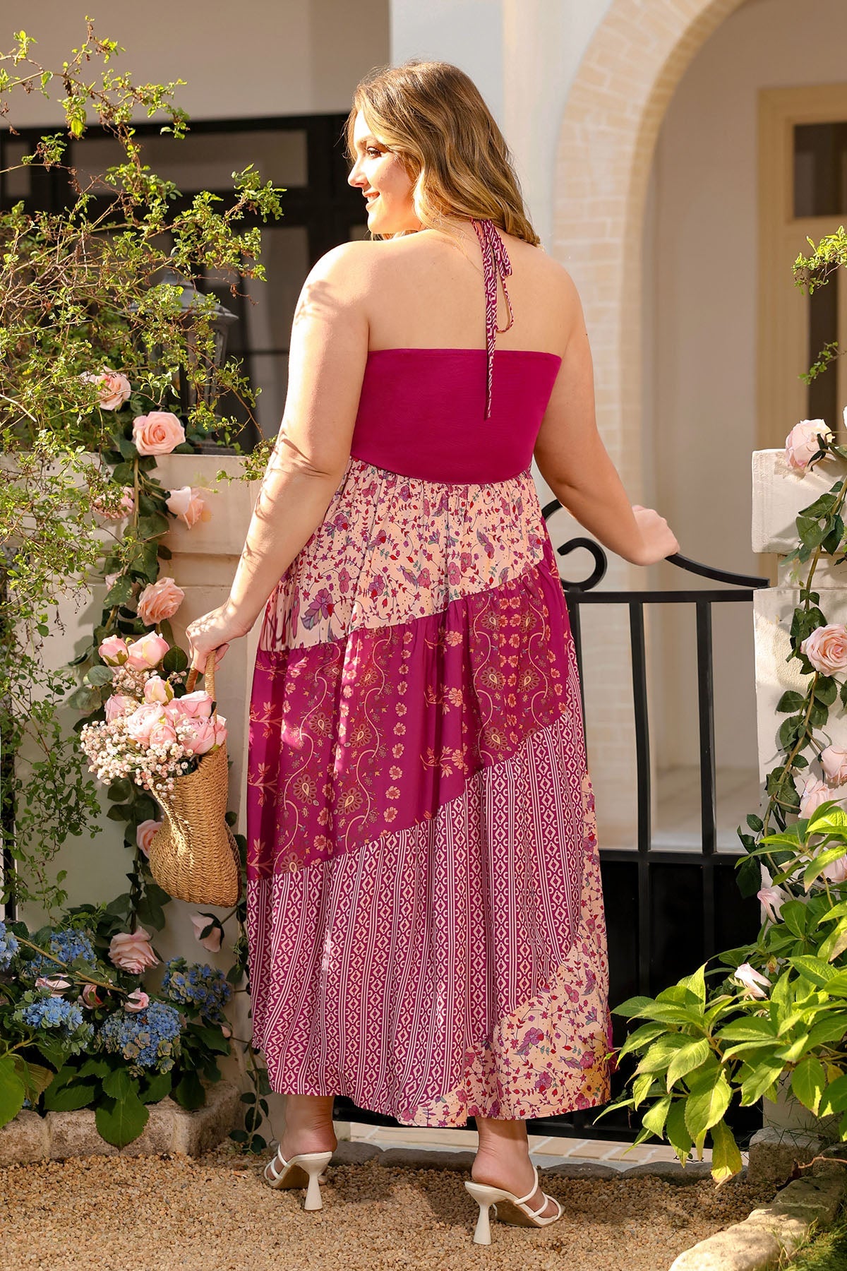 Ritera Pockets Boho Print Drawstring Strapless Neck Maxi Dress