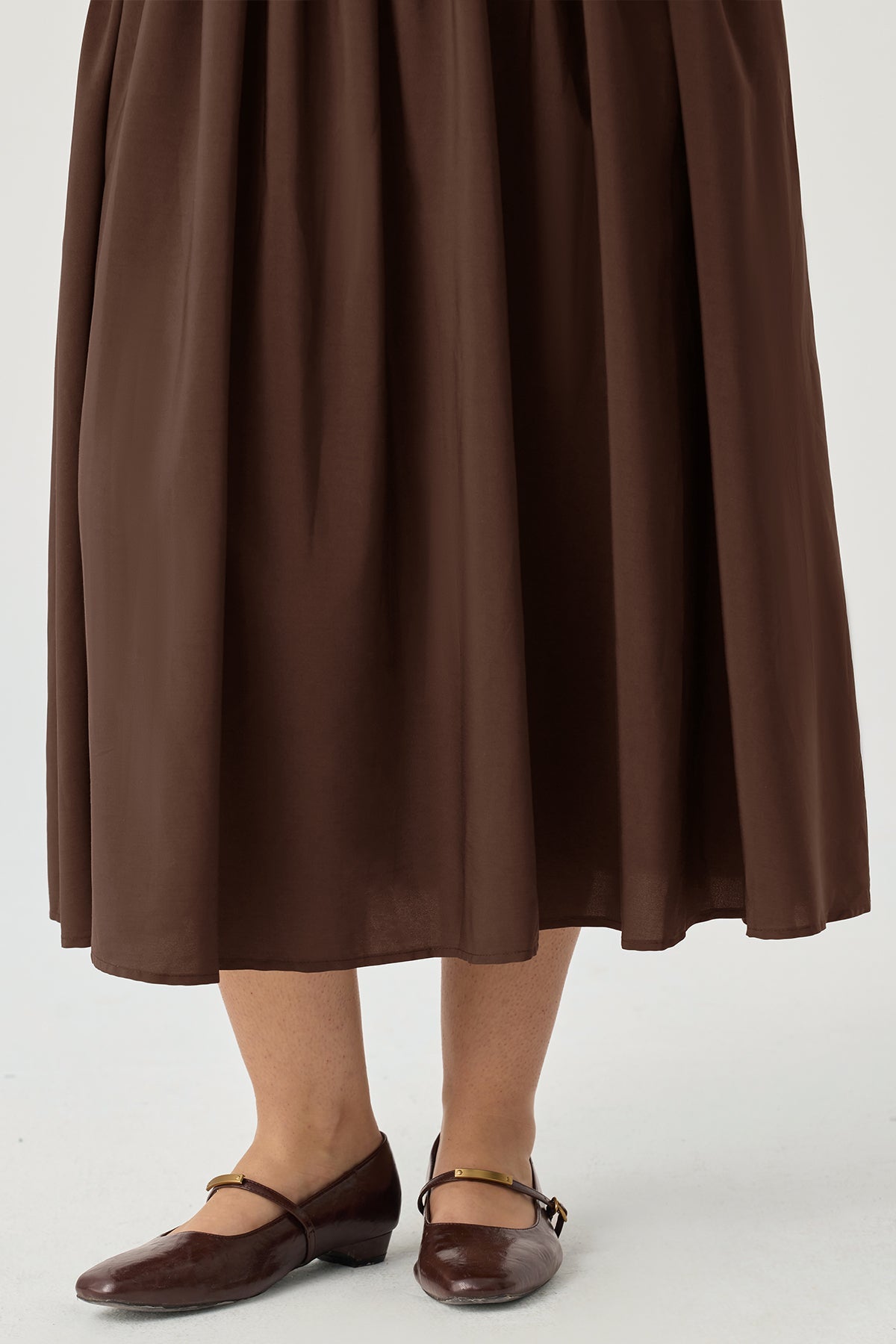 Pockets Elastic Scalloped Square Neck Midi Dress