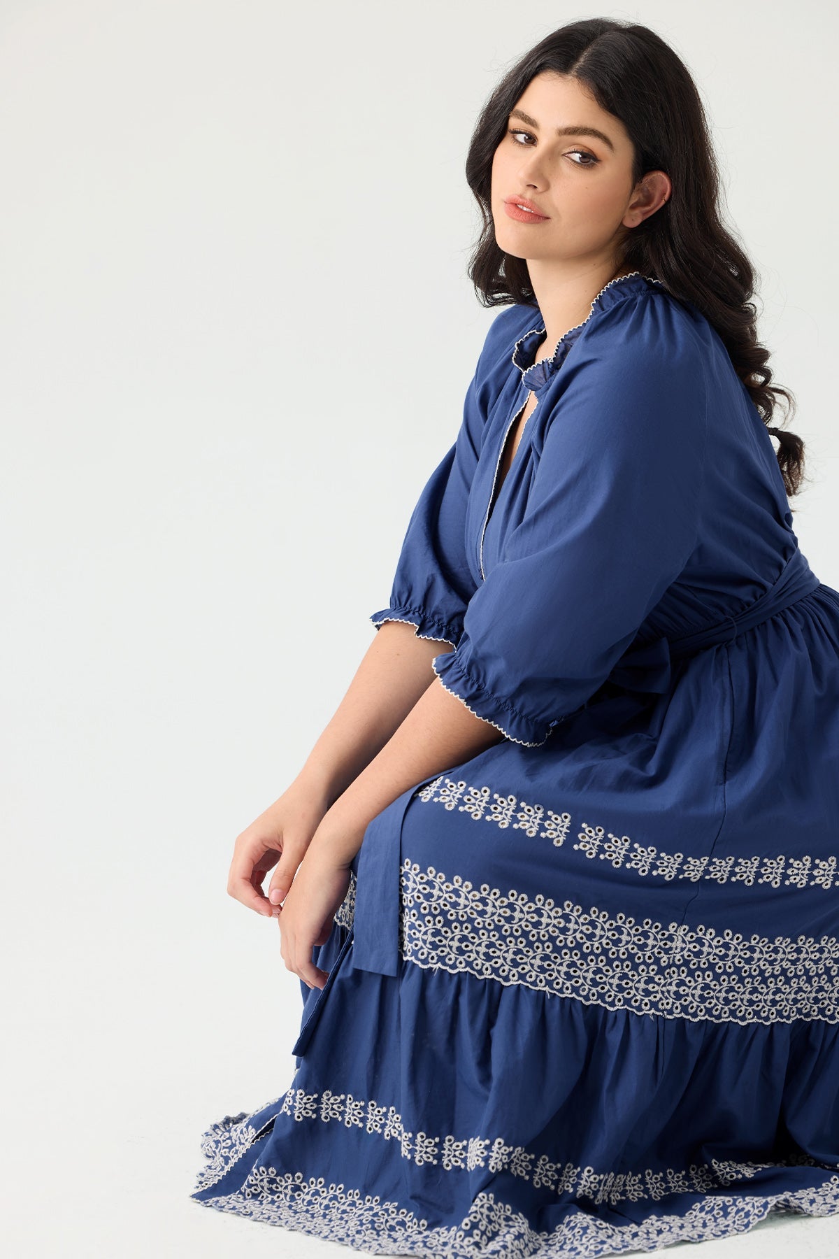 Ritera Embroidered Tiered Bohemian A-Line Shirt Dress with Belt