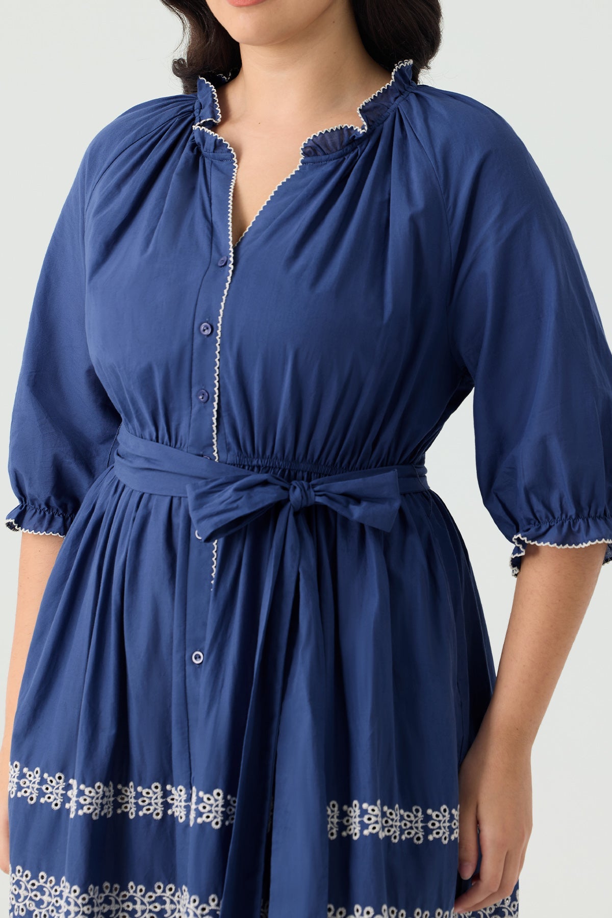 Ritera Embroidered Tiered Bohemian A-Line Shirt Dress with Belt