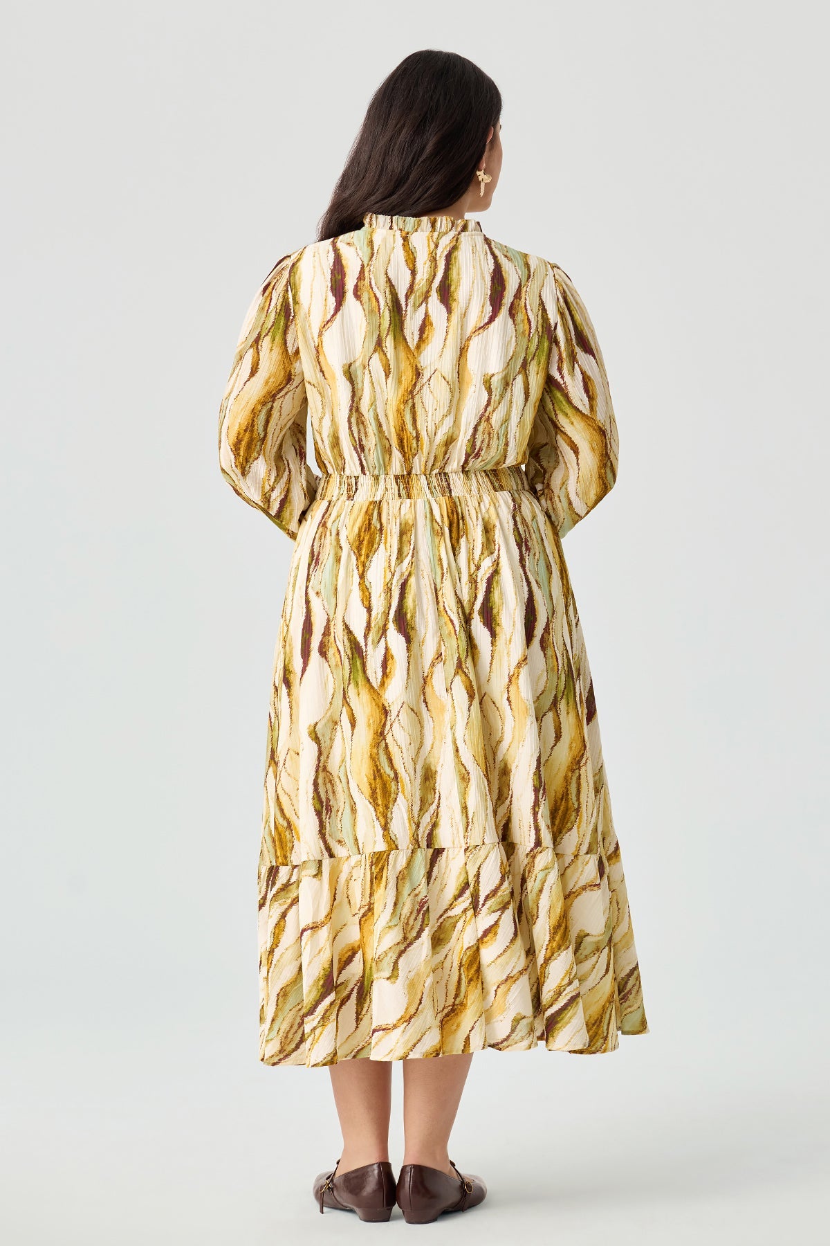 Ritera Stripes Tie V-Neck Tiered A-line Willowy Dress