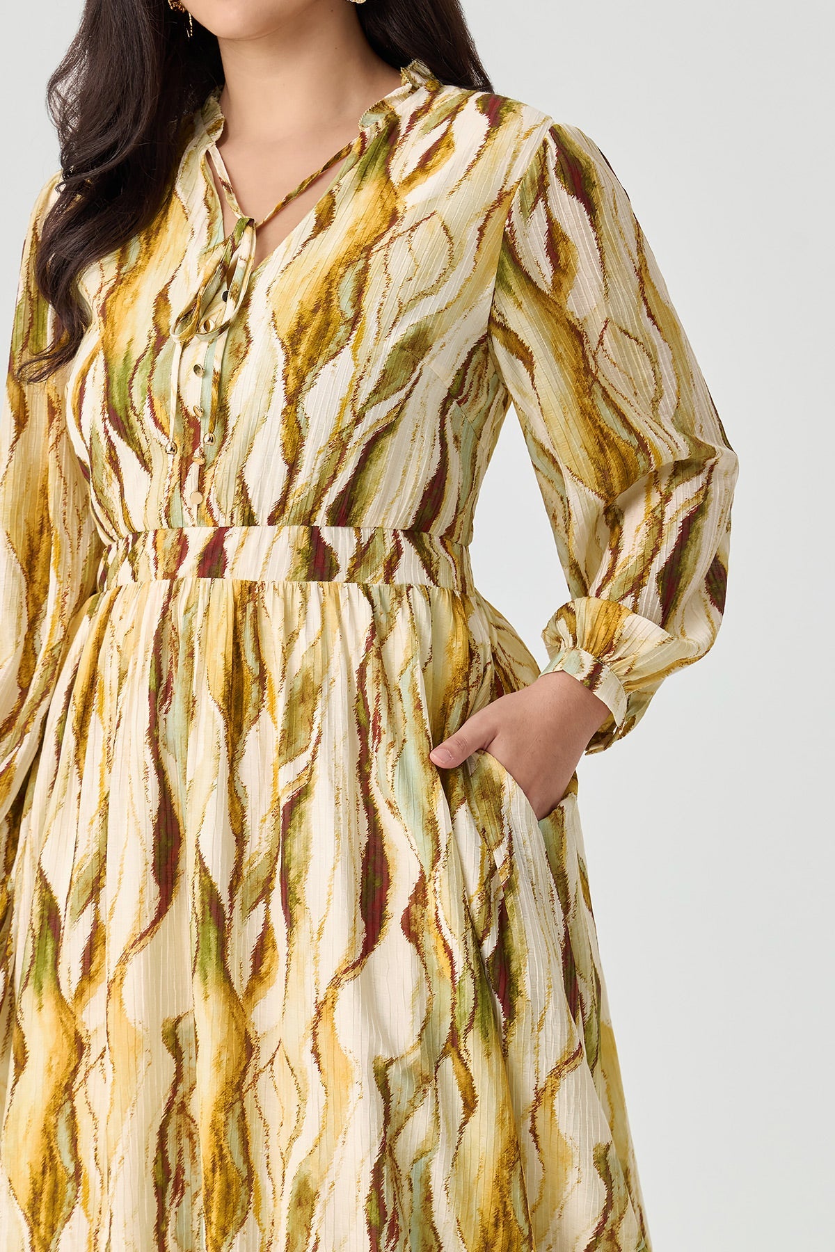 Ritera Stripes Tie V-Neck Tiered A-line Willowy Dress