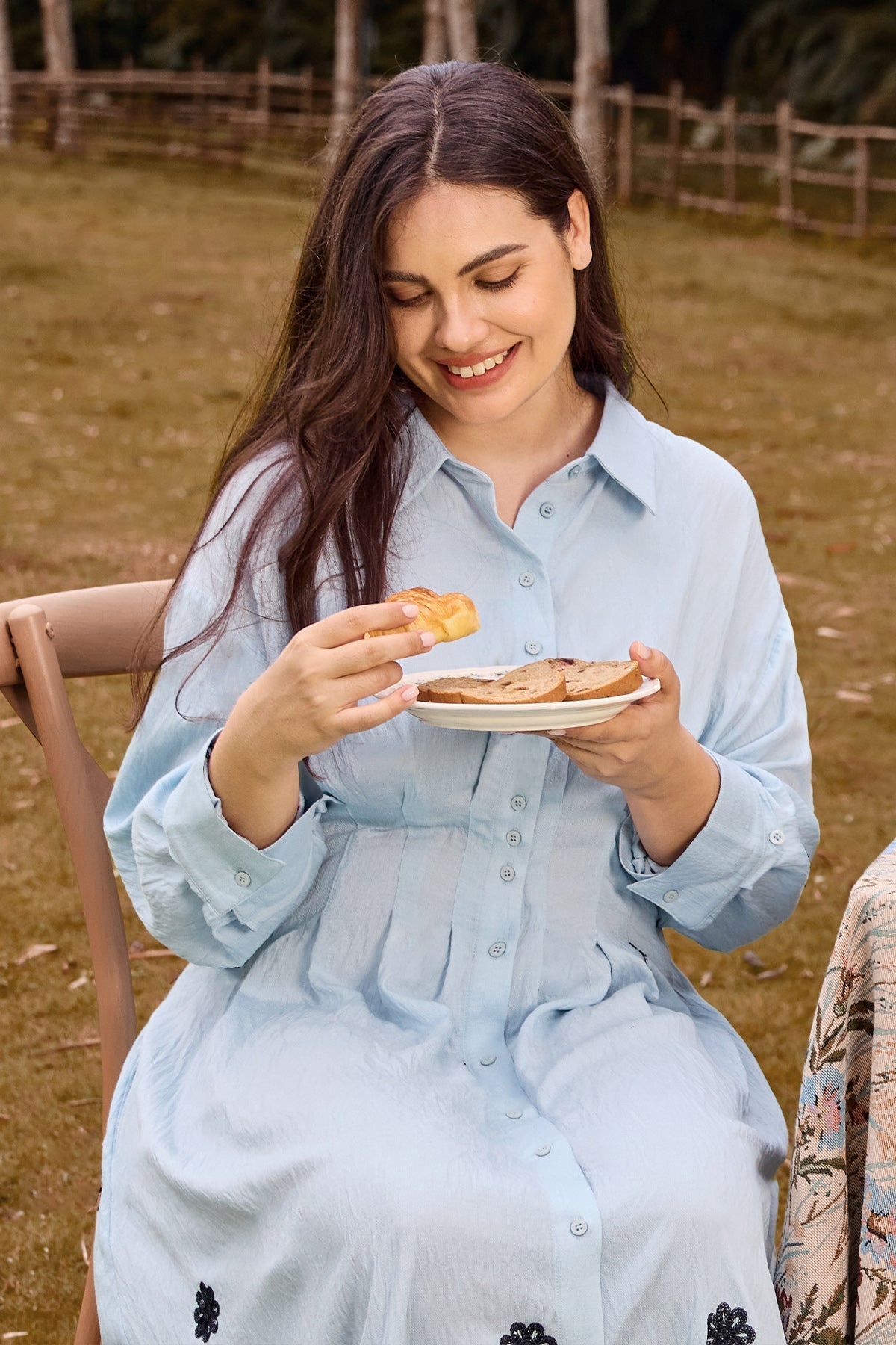 Ritera Pockets Elegant Floral Boho Embroidered Midi Shirt Dress