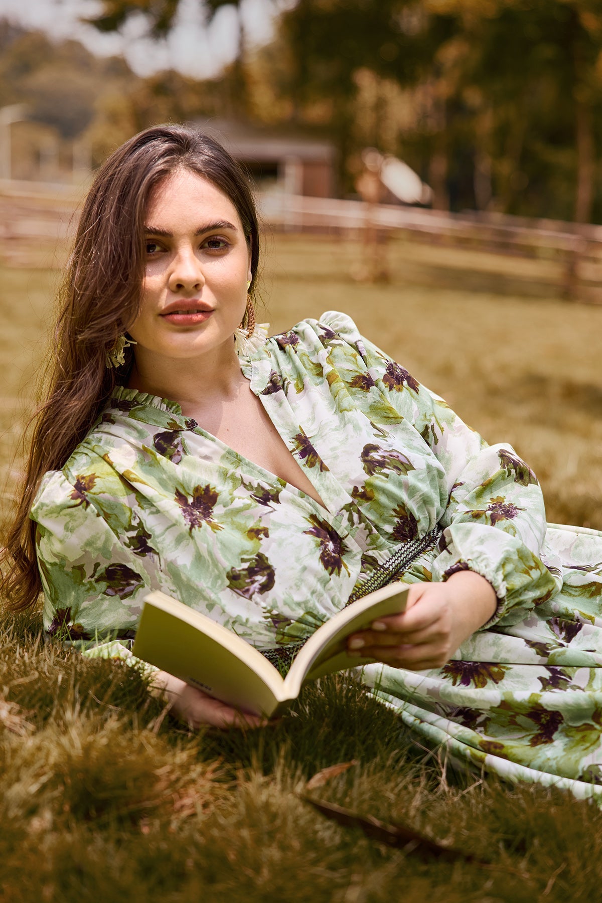 Ritera Pocket Boho Floral Smocked Waist Print Midi Dress