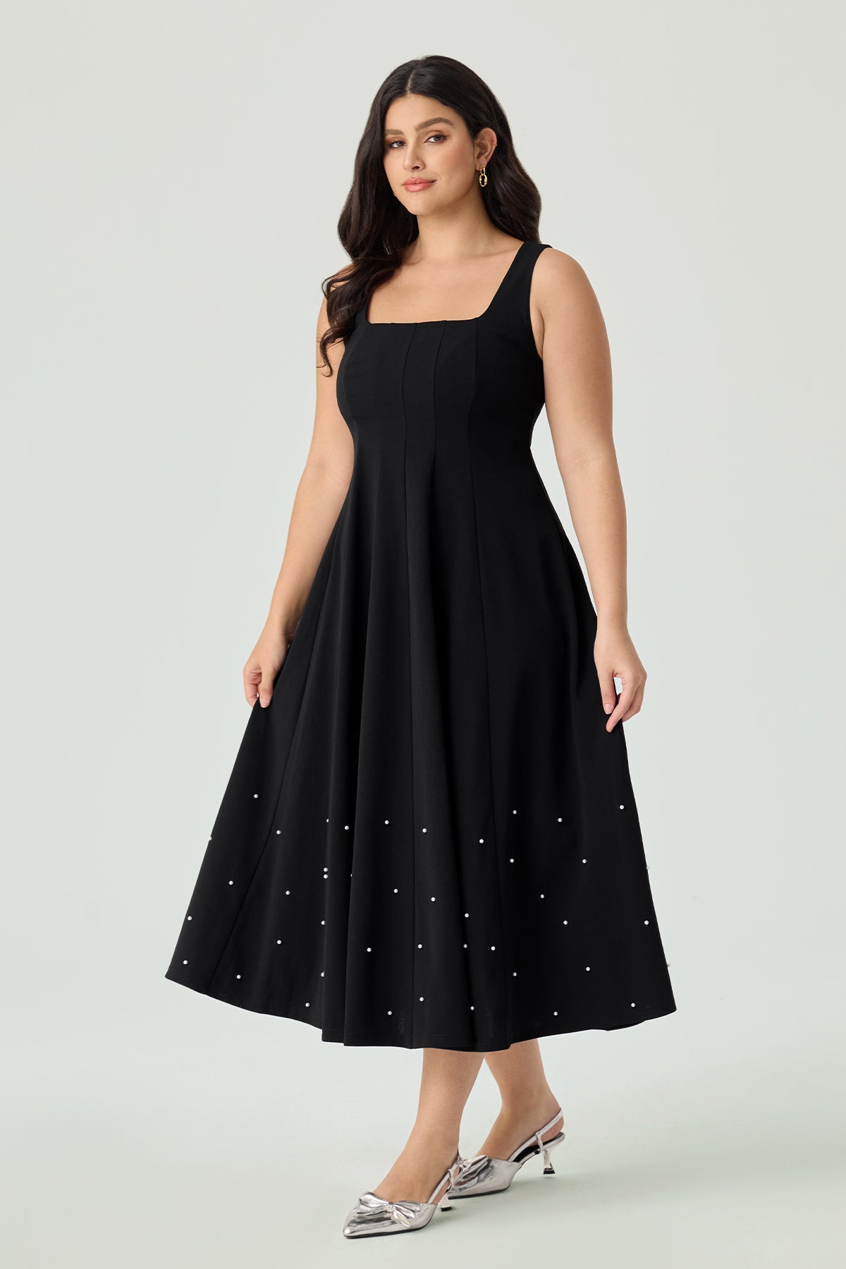 Ritera Black Pearl-Embellished A-Line Midi Dress