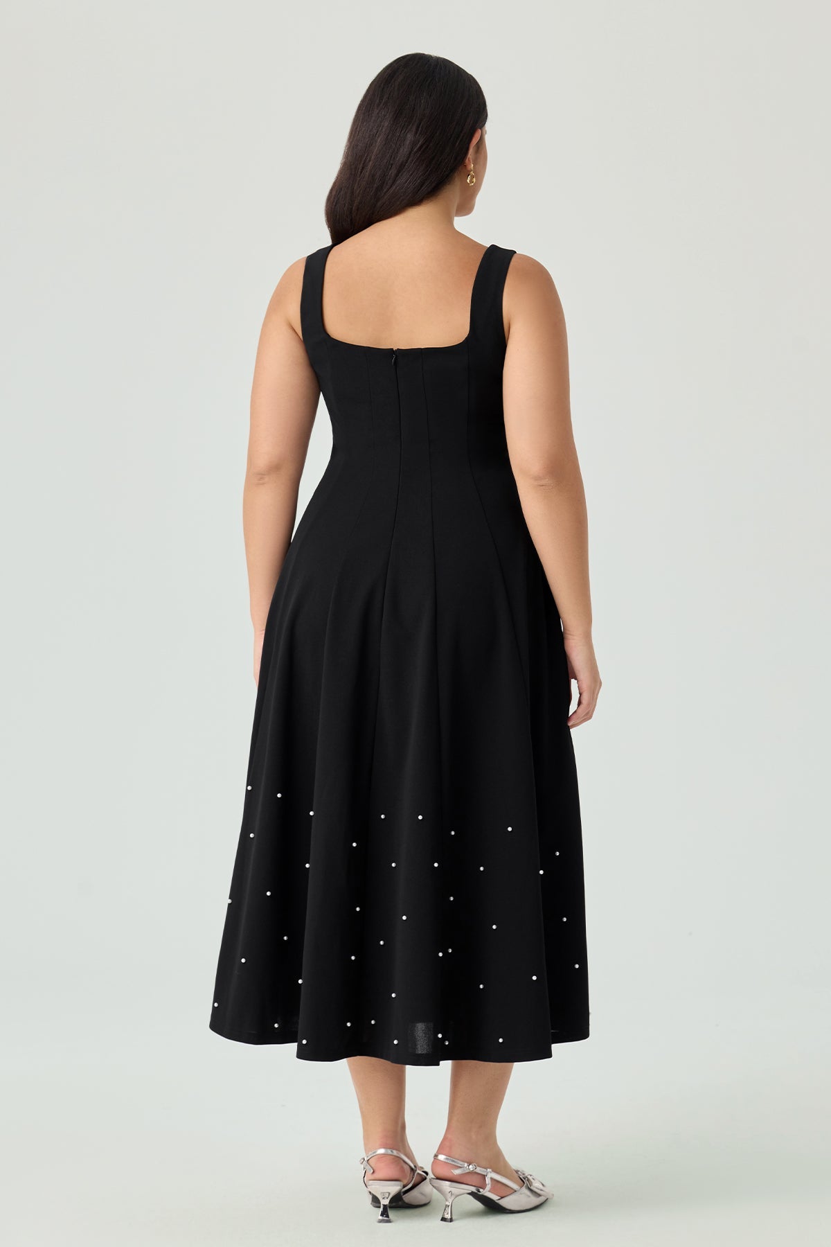 Ritera Black Pearl-Embellished A-Line Midi Dress