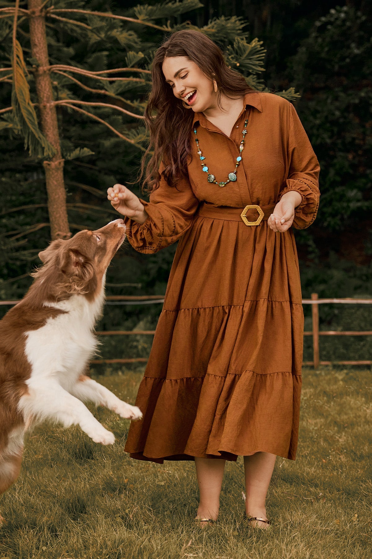 Ritera Pockets Tiered Midi Shirt Dress with Belt