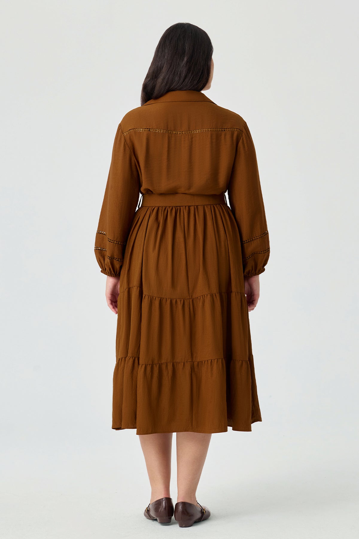 Ritera Pockets Tiered Midi Shirt Dress with Belt