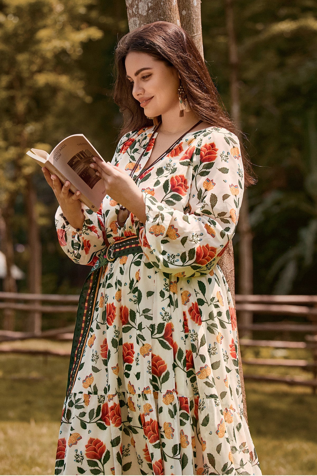 Ritera Elegant Boho Floral Midi Dress with Reversible Belt