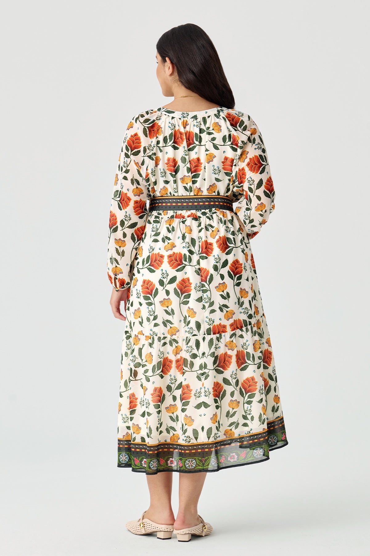 Ritera Elegant Boho Floral Midi Dress with Reversible Belt