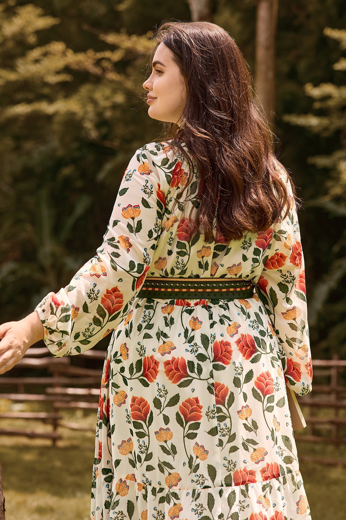 Ritera Elegant Boho Floral Midi Dress with Reversible Belt