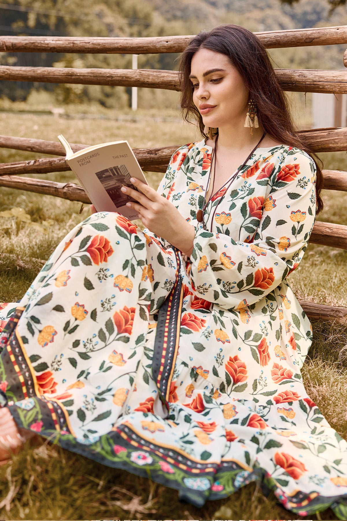 Ritera Elegant Boho Floral Midi Dress with Reversible Belt