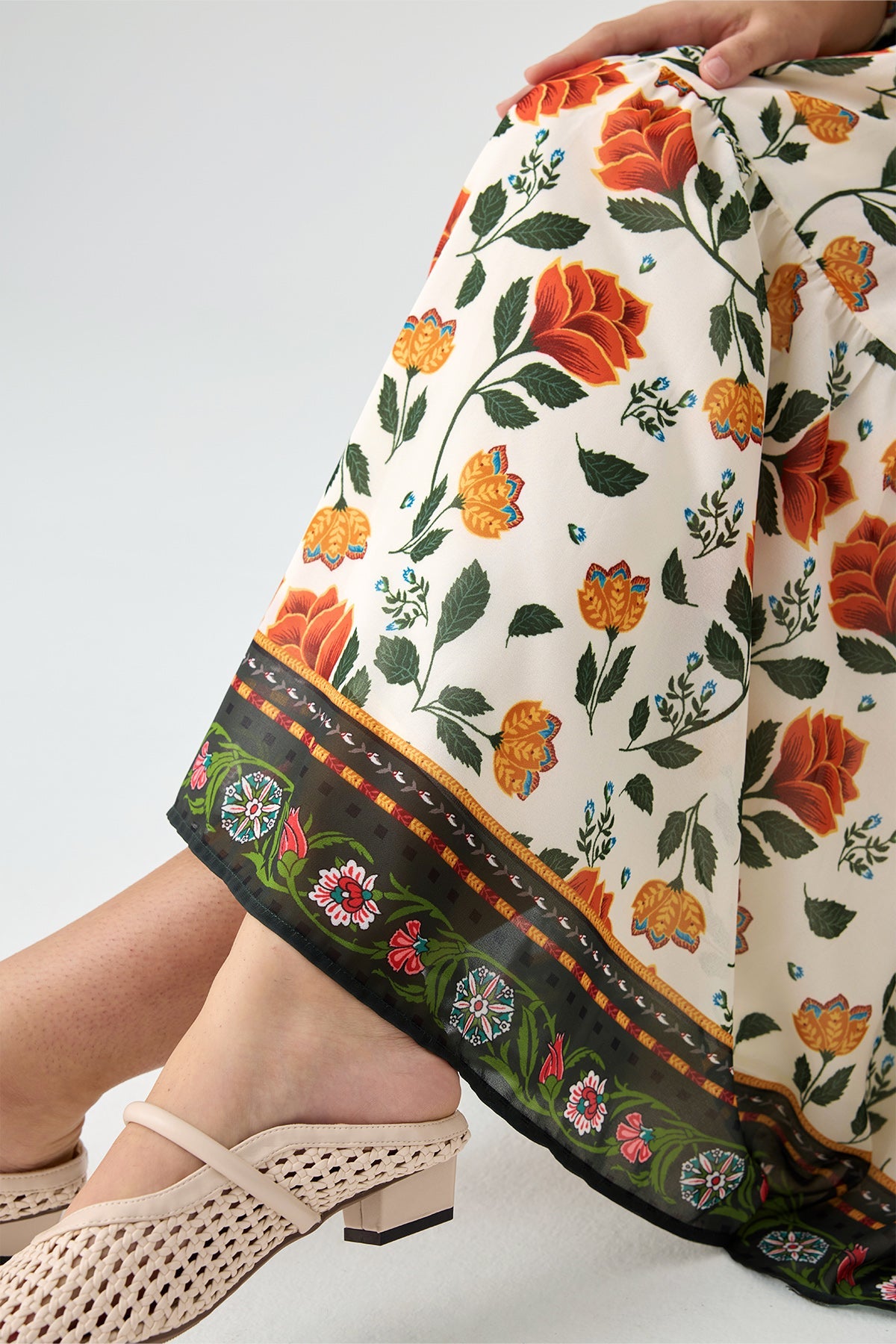 Ritera Elegant Boho Floral Midi Dress with Reversible Belt