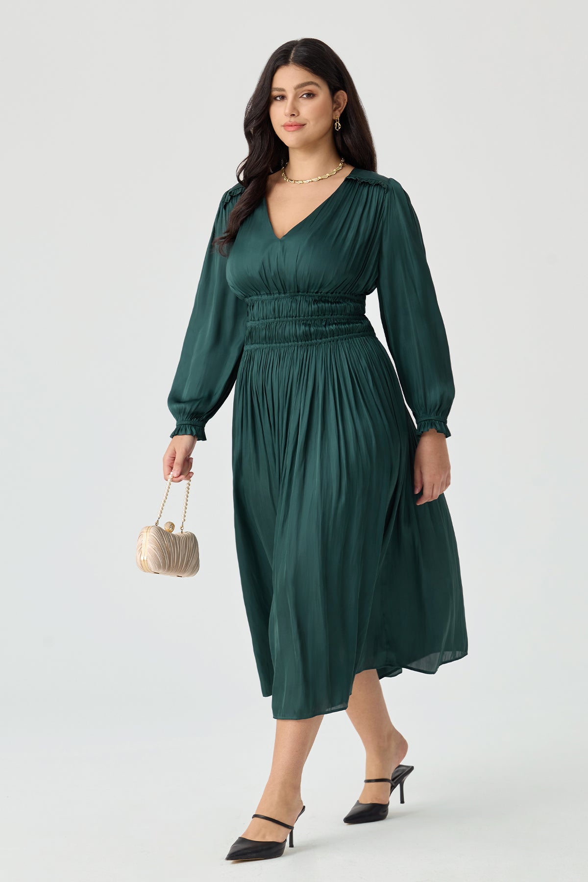 Ritera V-Neck Smocked Waist Tiered Midi Dress