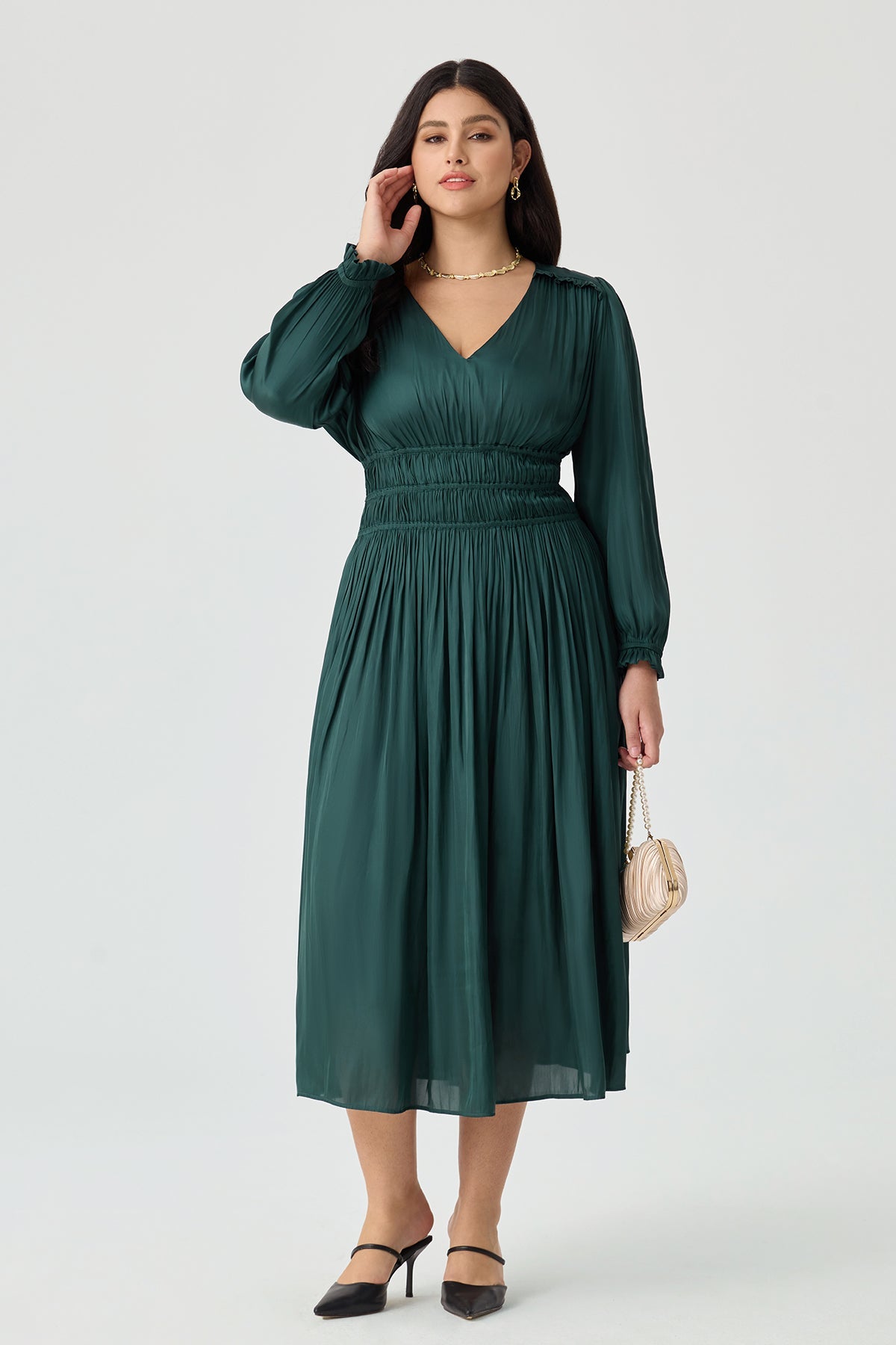 Ritera V-Neck Smocked Waist Tiered Midi Dress