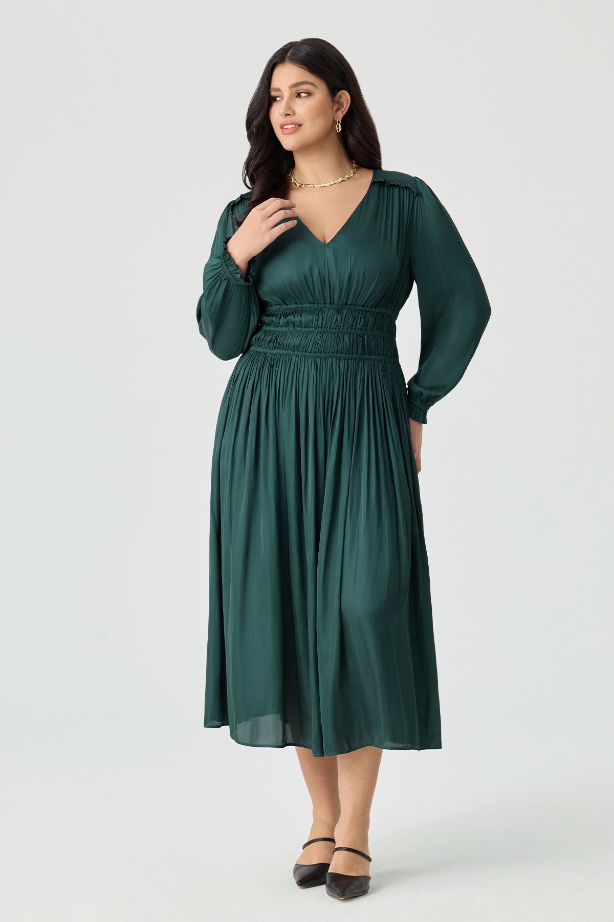 Ritera V-Neck Smocked Waist Tiered Midi Dress