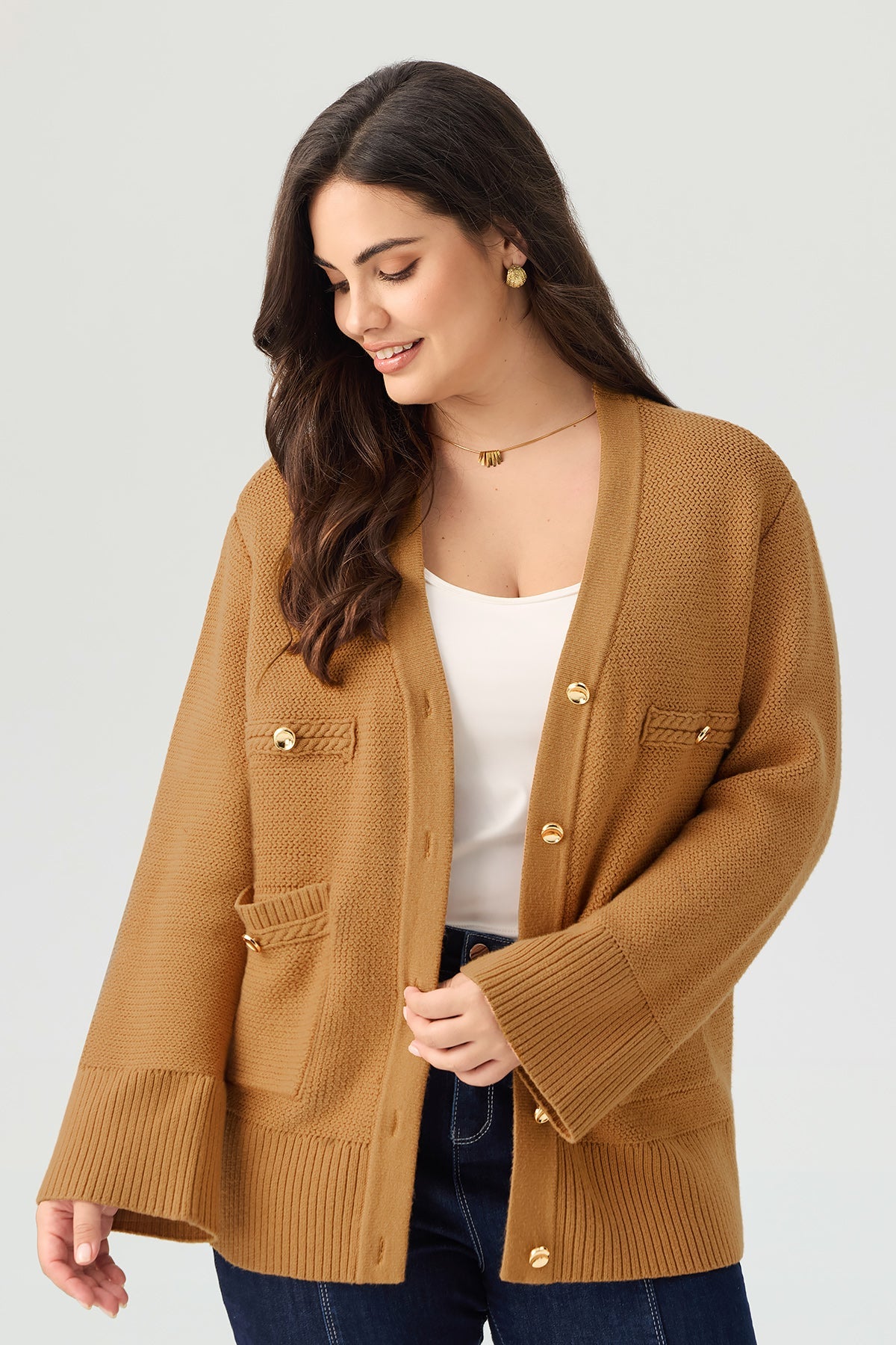 Button Front Patch Pocket Knit Cardigan