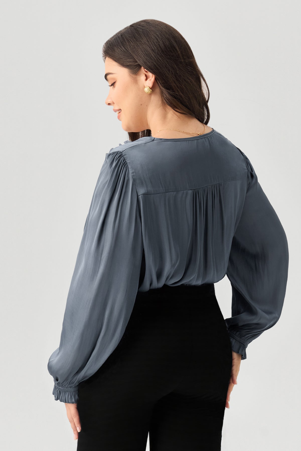 V-Neck Ruffled Long Sleeve Blouse