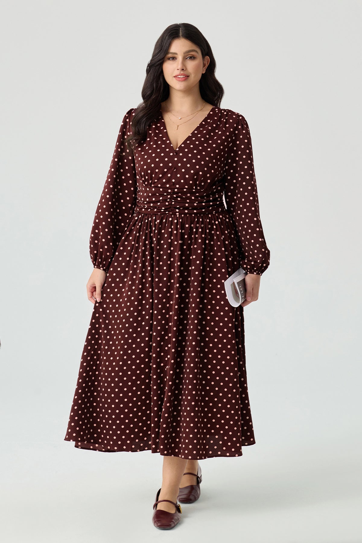 Ritera Pockets Polka Dot V-Neck Smocked Waist Midi Dress
