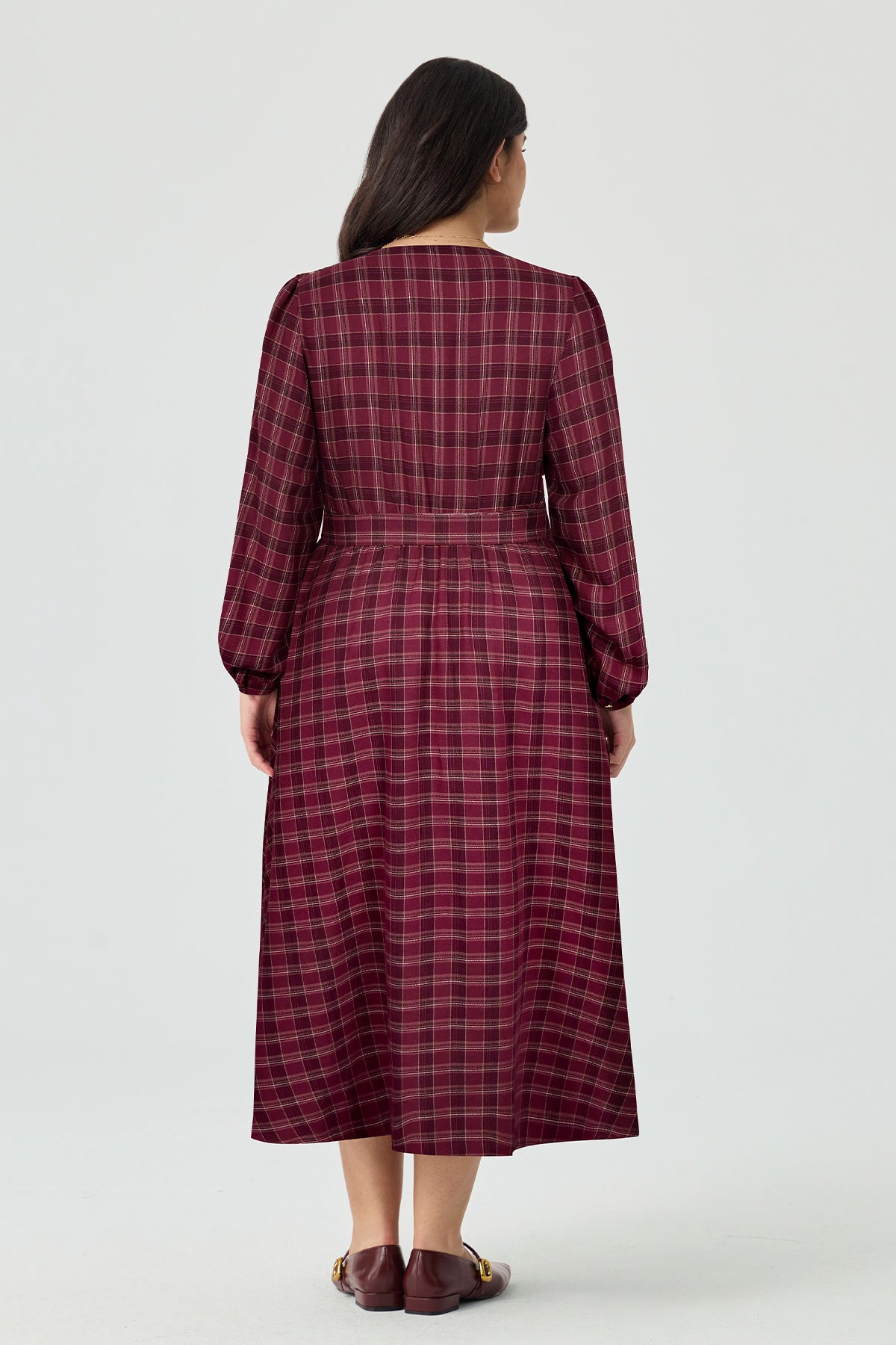Plum Cotton Gold Buckle Belted Shirt Maxi Dress