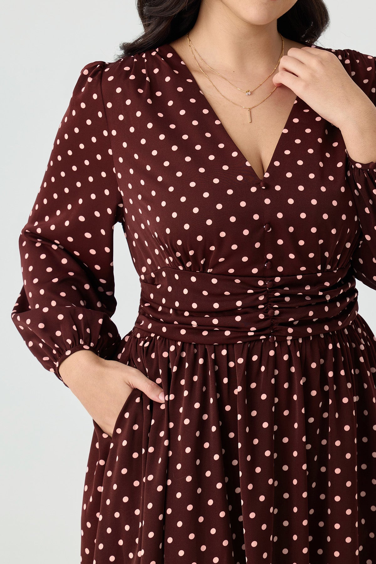 Ritera Pockets Polka Dot V-Neck Smocked Waist Midi Dress