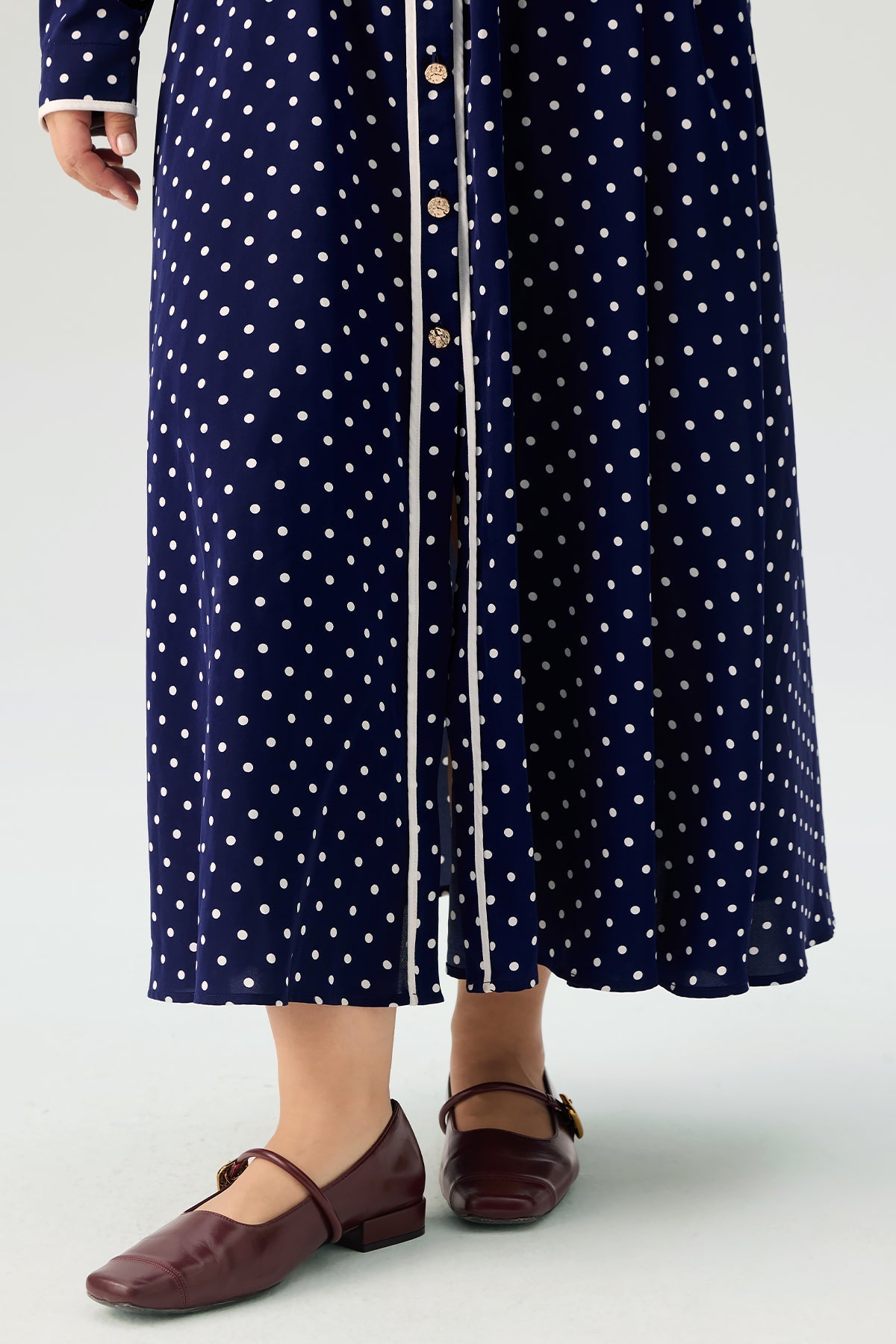 Polka Dot V-neck Long Sleeve Maxi Dress