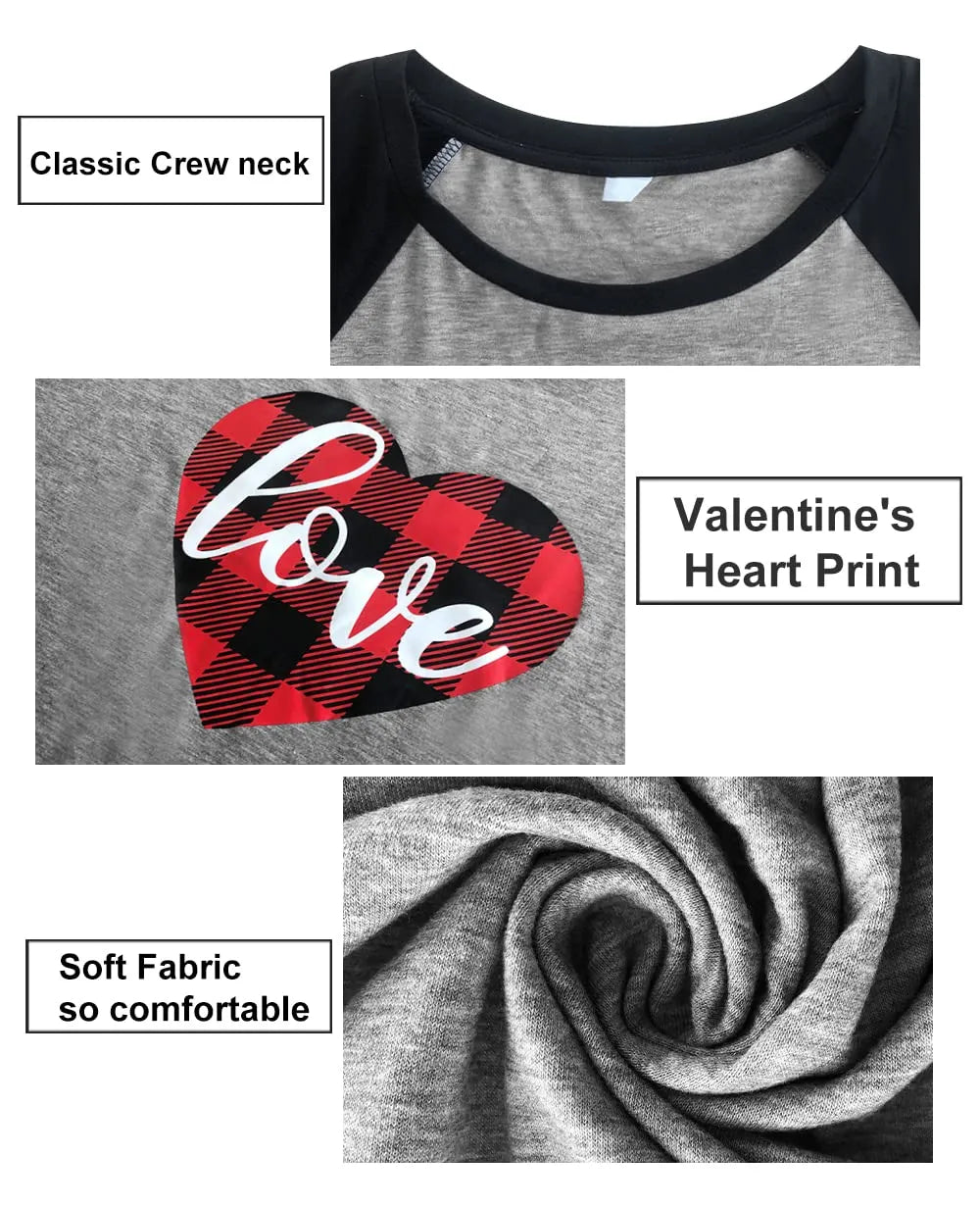 Contrast Gather Plaid Love Heart Print Raglan Long Sleeve Top